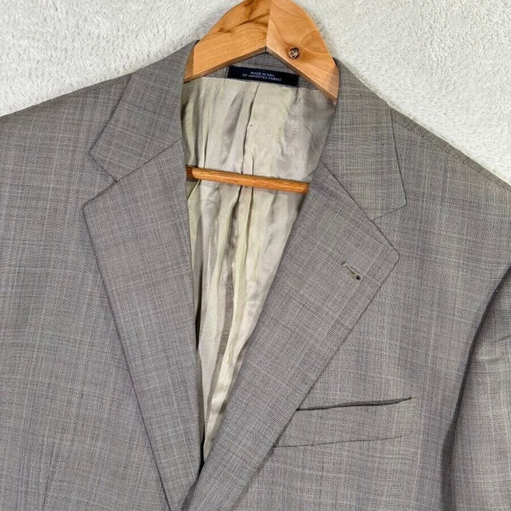 Joseph Abboud Mens 42L Grey Glen Check Wool Sport Coat Blazer Casual Preppy GUC